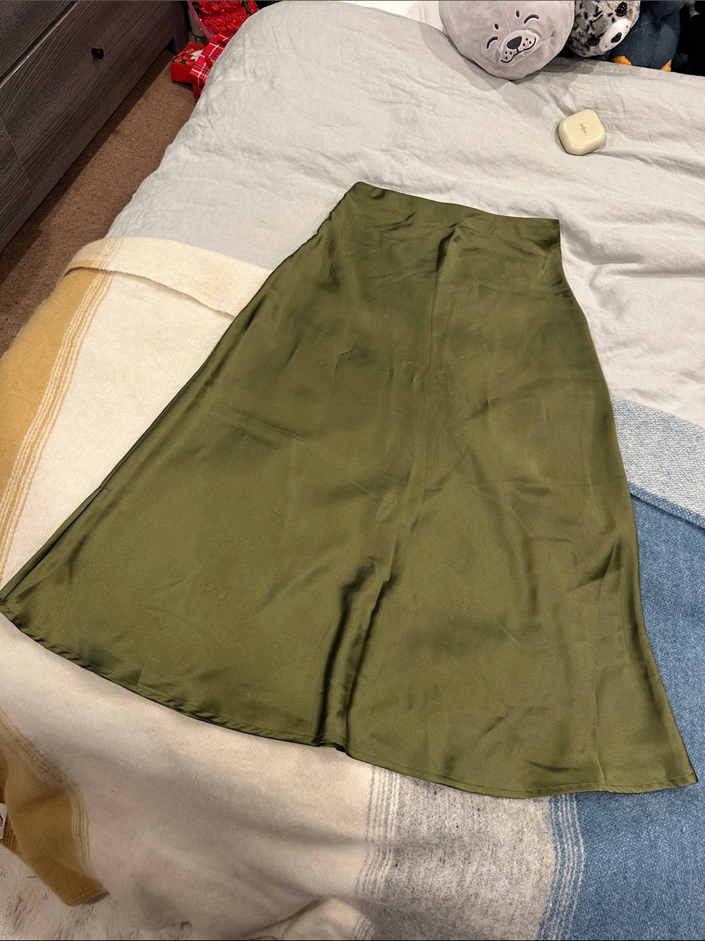 Green silk skirt